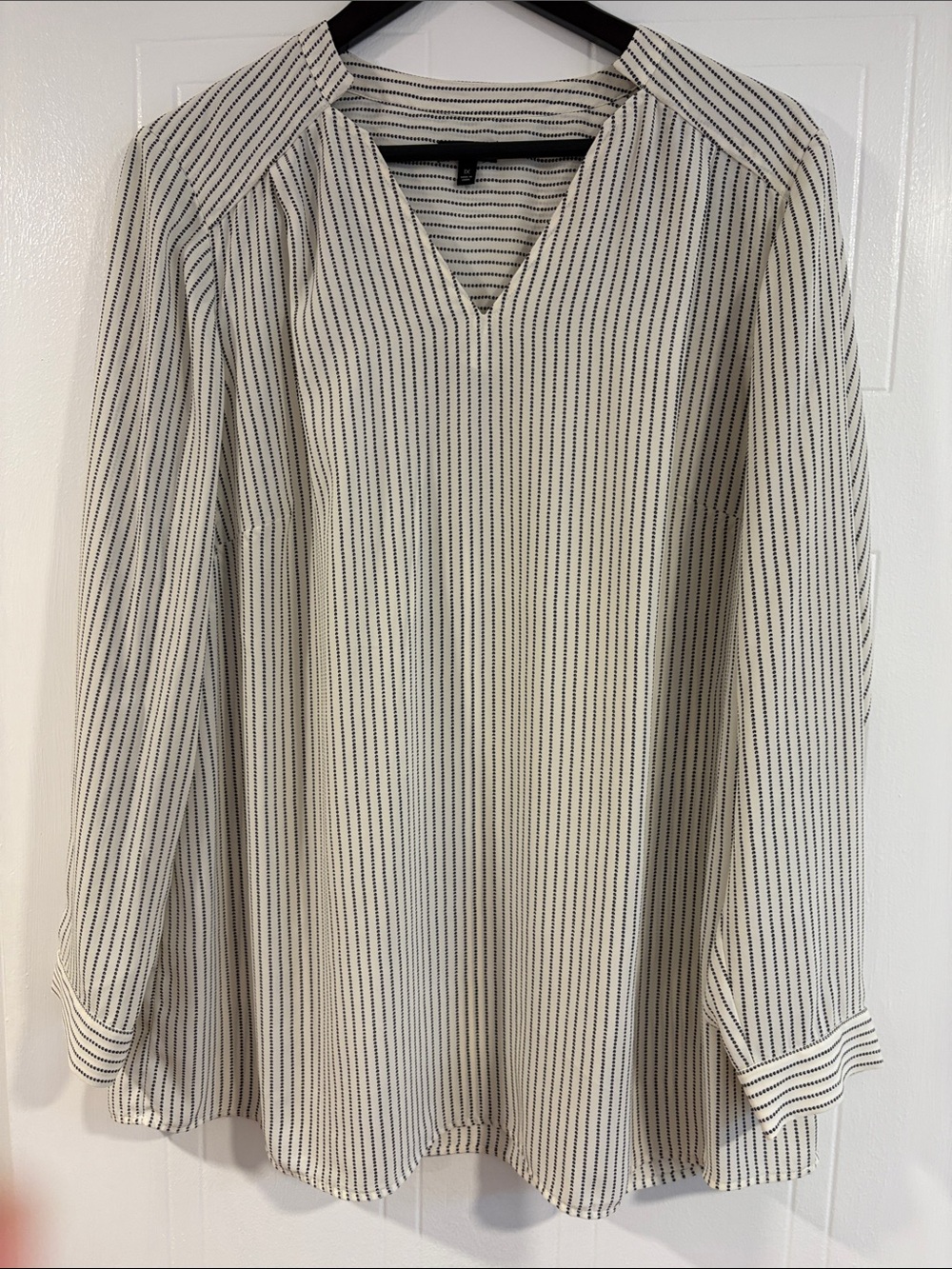 Talbots Cream and Black Striped V-Neck Blouse| Tunic